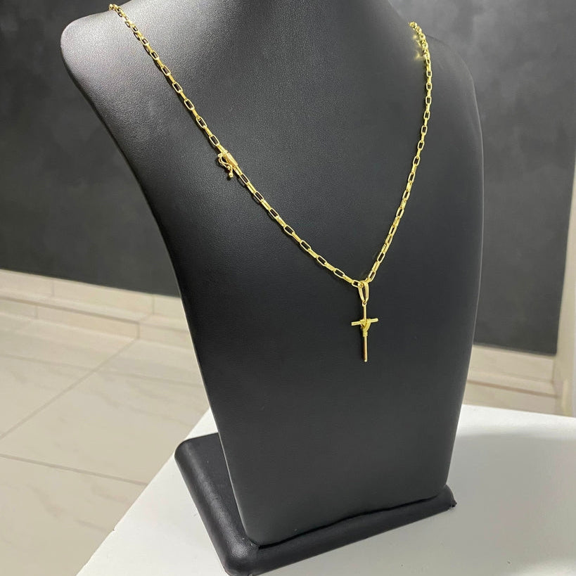 CORRENTE TIJOLINHO 3MM + PINGENTE CRUZ AMARRADA PEQUENO