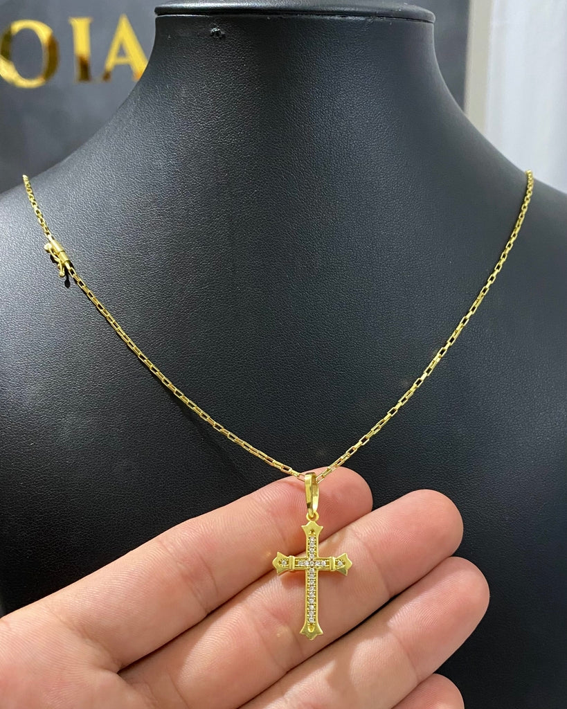 CORRENTE VENEZIANA 2MM + PINGENTE CRUZ CRAVEJADA MÉDIO