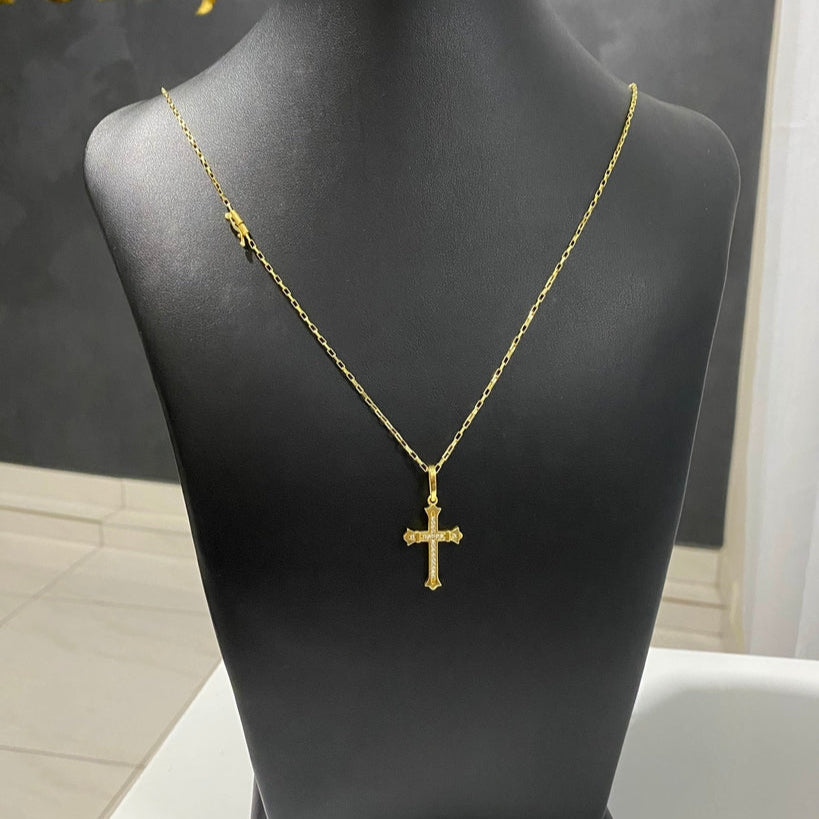 CORRENTE VENEZIANA 2MM + PINGENTE CRUZ CRAVEJADA MÉDIO
