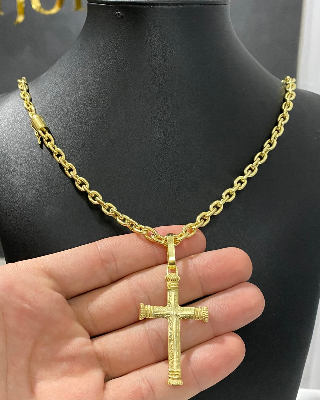 CORRENTE CADEADO 6MM + PINGENTE CRUZ MEDIEVAL