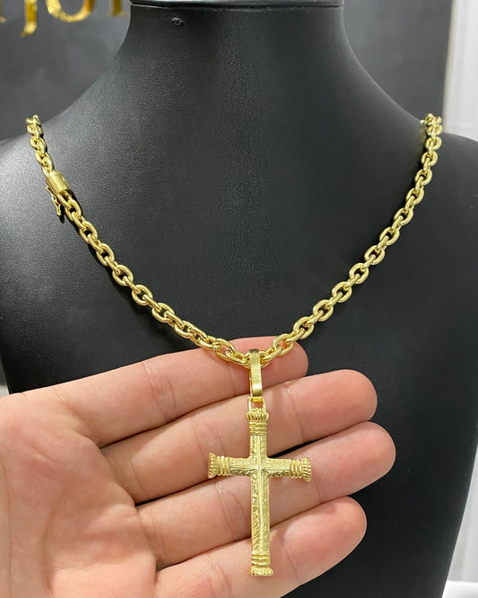 CORRENTE CADEADO 6MM + PINGENTE CRUZ MEDIEVAL