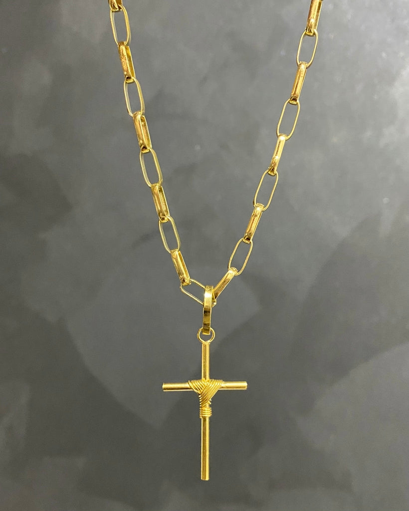 CORRENTE TIJOLINHO 5MM + PINGENTE CRUZ AMARRADA GRANDE