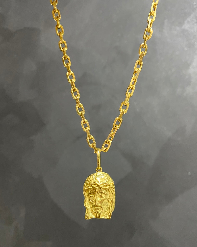 CORRENTE CADEADO DE QUINA 5MM + PINGENTE ROSTO DE CRISTO PADRÃO