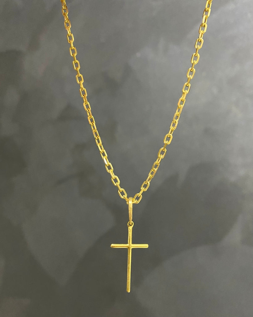CORRENTE CADEADO DE QUINA 2MM + PINGENTE CRUZ LISA PEQUENA
