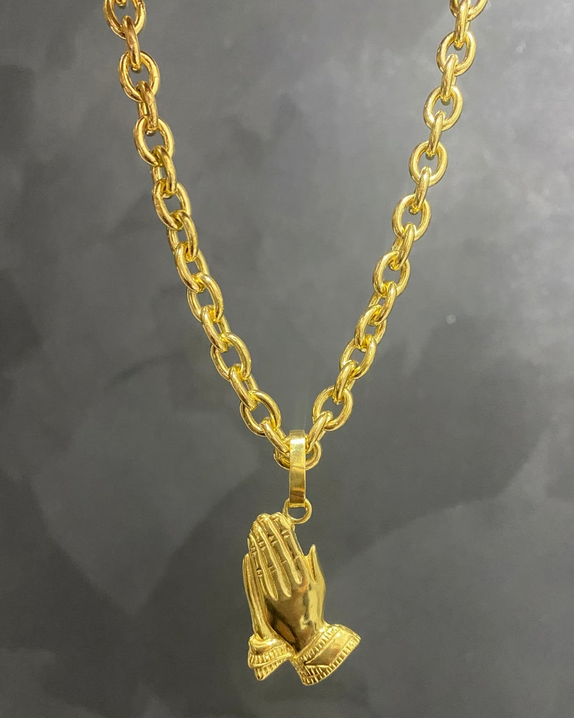 CORRENTE CADEADO 8MM + PINGENTE MÃO ORAÇÃO GRANDE