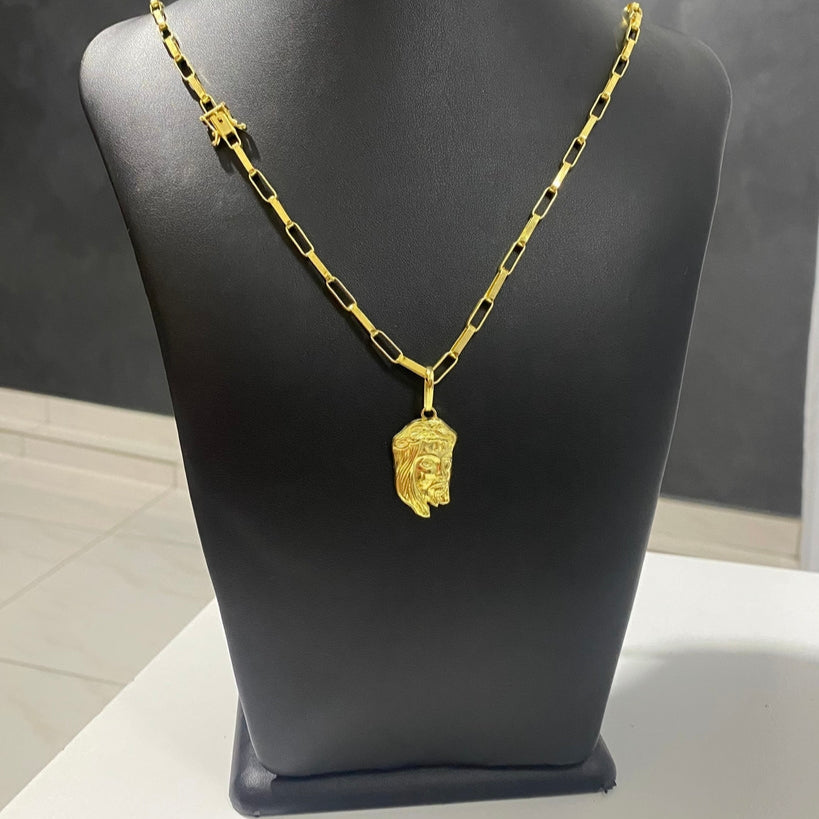 CORRENTE TIJOLINHO LONG 4MM + PINGENTE ROSTO DE CRISTO CHORANDO