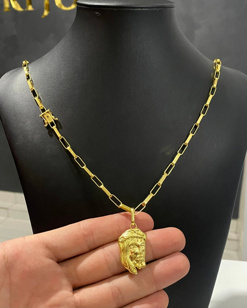 CORRENTE TIJOLINHO LONG 4MM + PINGENTE ROSTO DE CRISTO CHORANDO