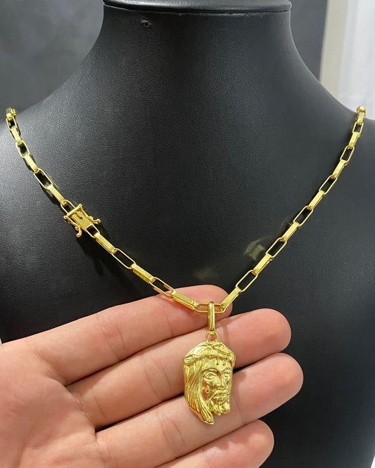 CORRENTE TIJOLINHO LONG 4MM + PINGENTE ROSTO DE CRISTO CHORANDO