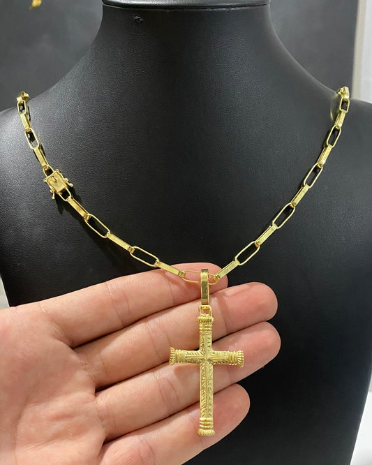 CORRENTE TIJOLINHO LONG 5MM + PINGENTE CRUZ MEDIEVAL