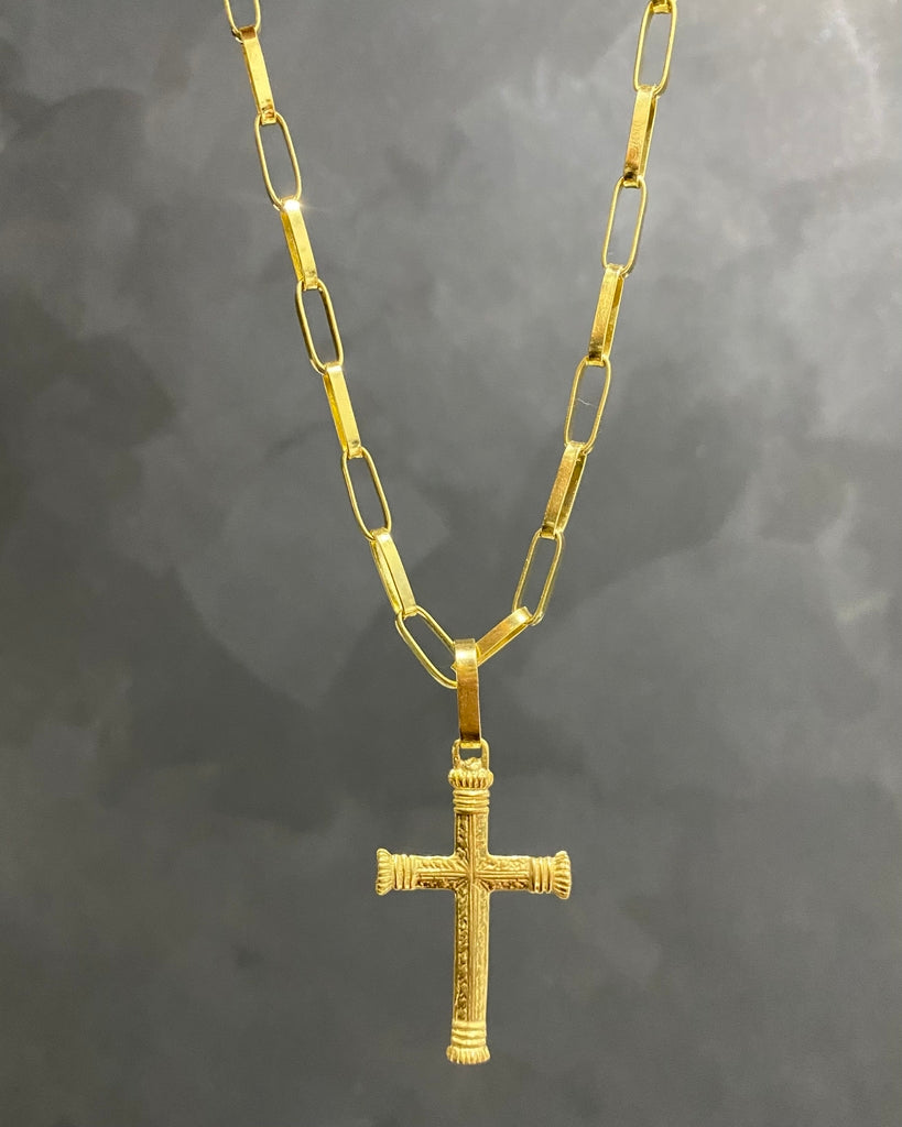 CORRENTE TIJOLINHO LONG 5MM + PINGENTE CRUZ MEDIEVAL