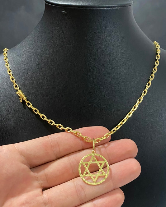 CORRENTE CADEADO DE QUINA 4MM + PINGENTE ESTRELA DE DAVI VAZADO