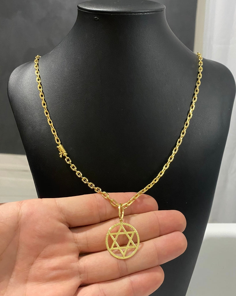 CORRENTE CADEADO DE QUINA 4MM + PINGENTE ESTRELA DE DAVI VAZADO