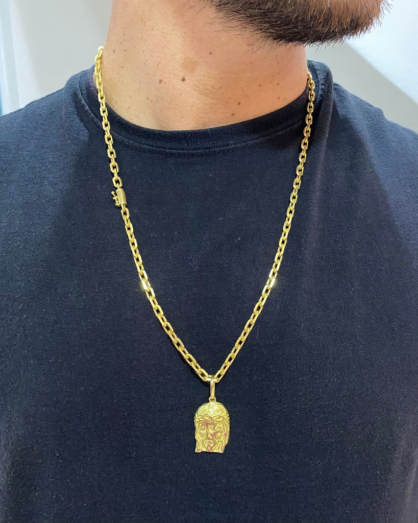 CORRENTE CADEADO DE QUINA 5MM + PINGENTE ROSTO DE CRISTO PADRÃO