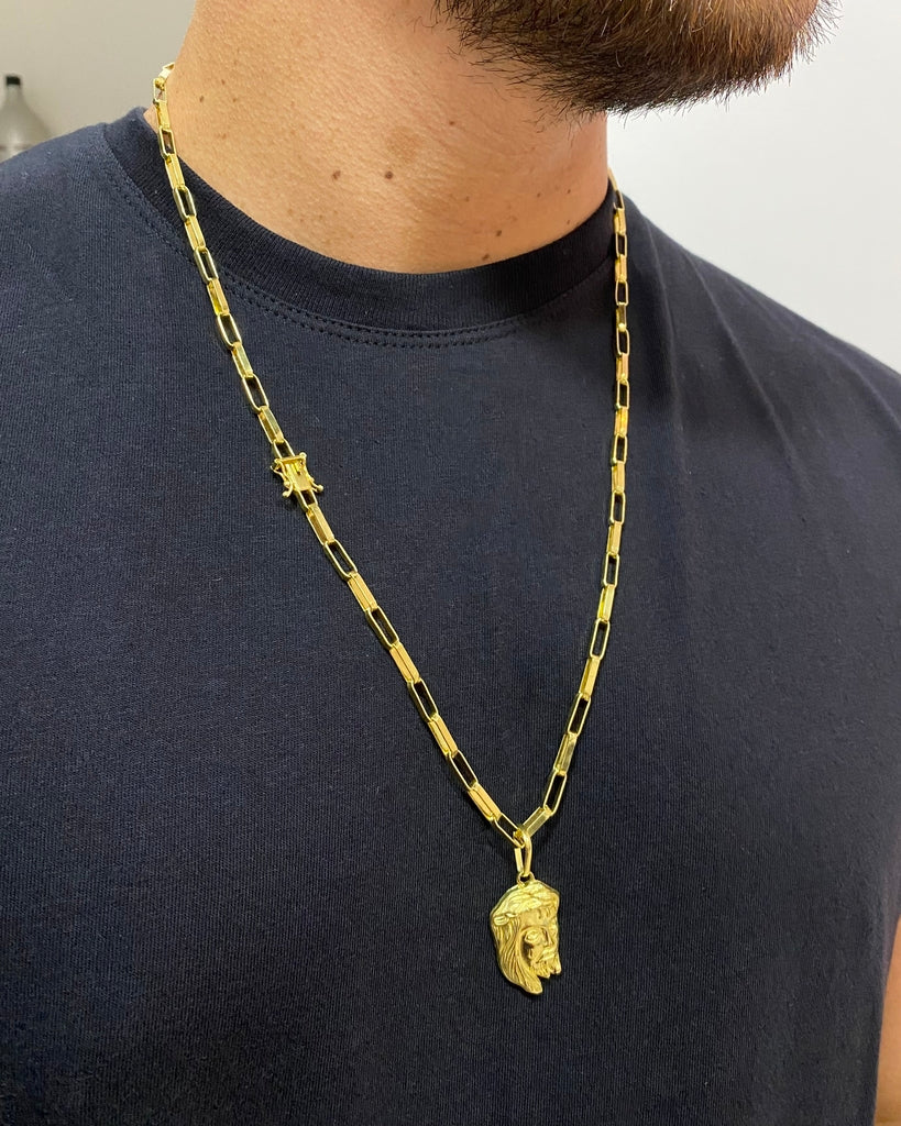 CORRENTE TIJOLINHO LONG 4MM + PINGENTE ROSTO DE CRISTO CHORANDO