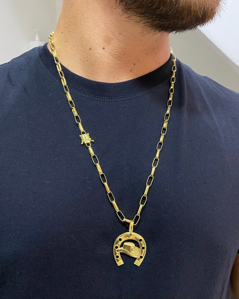 CORRENTE TIJOLINHO 5MM + PINGENTE FERRADURA DO CHAPÉU