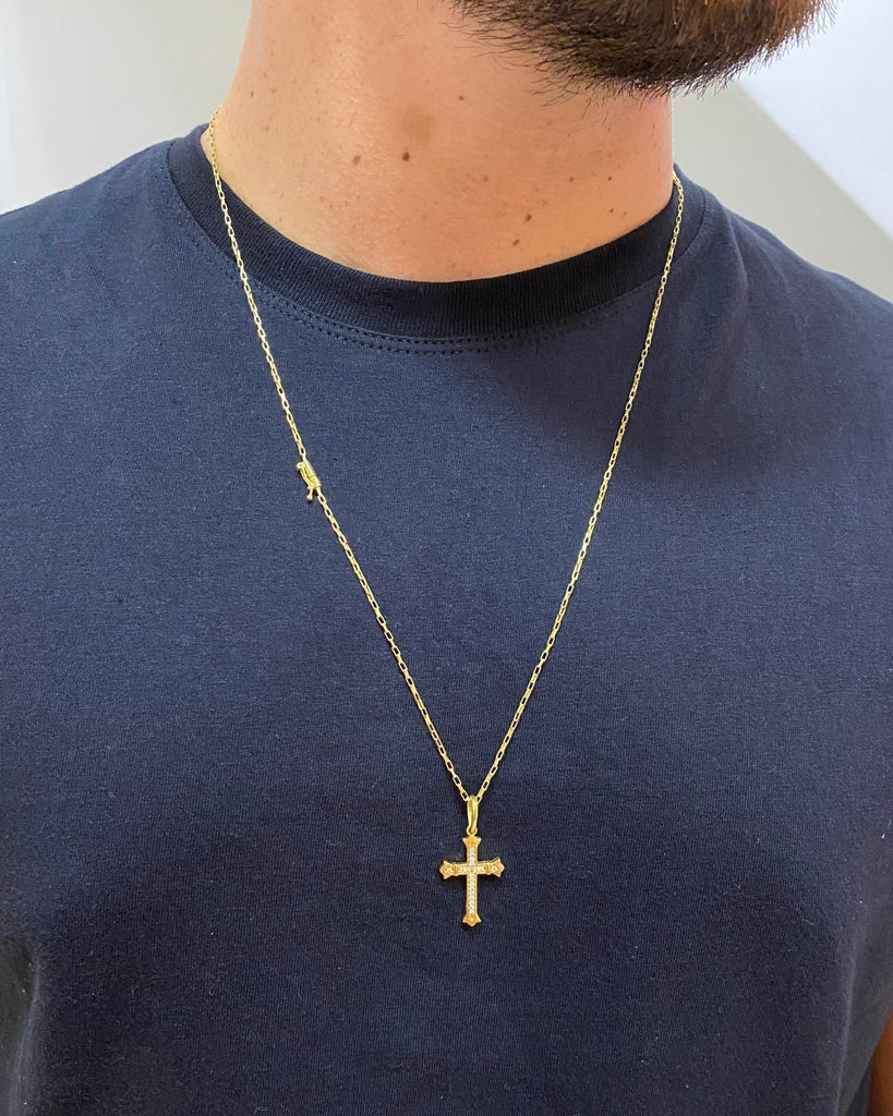 CORRENTE VENEZIANA 2MM + PINGENTE CRUZ CRAVEJADA MÉDIO