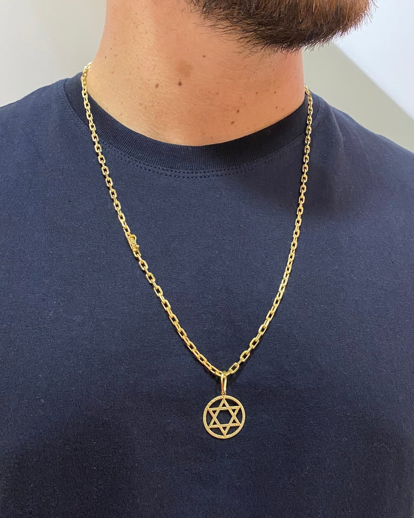 CORRENTE CADEADO DE QUINA 4MM + PINGENTE ESTRELA DE DAVI VAZADO