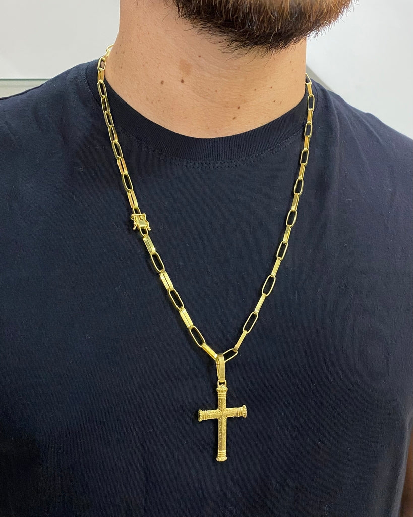 CORRENTE TIJOLINHO LONG 5MM + PINGENTE CRUZ MEDIEVAL
