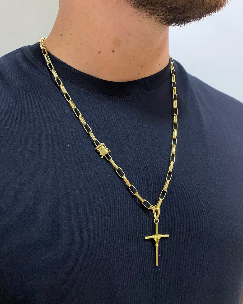 CORRENTE TIJOLINHO 5MM + PINGENTE CRUZ AMARRADA GRANDE