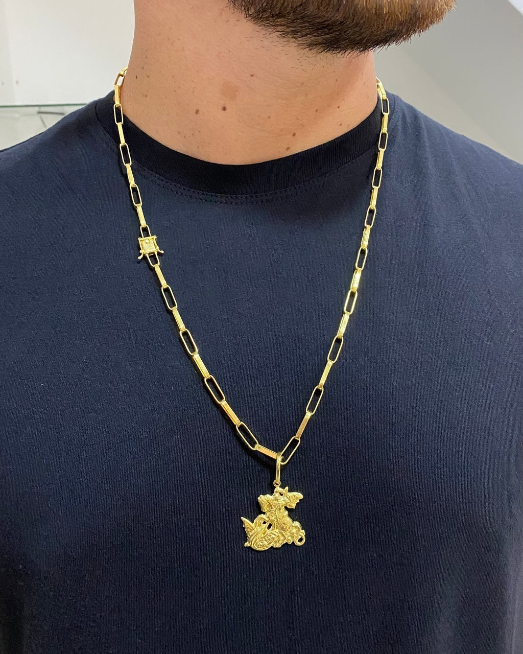 CORRENTE TIJOLINHO LONG 5MM + PINGENTE SÃO JORGE