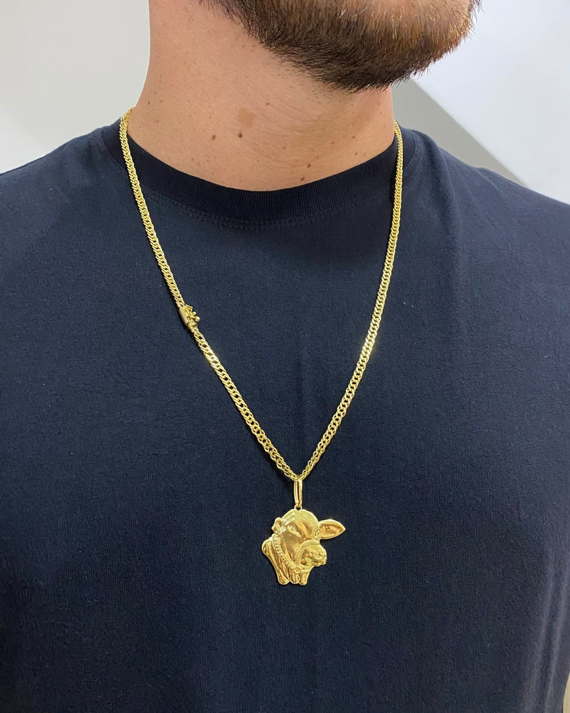 CORRENTE GRUMET 4MM + PINGENTE FACE DO BOI