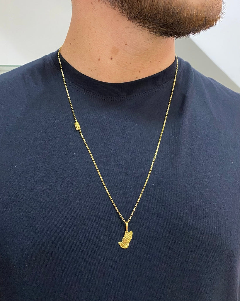 CORRENTE VENEZIANA 2MM + PINGENTE MÃO ORANDO PEQUENO