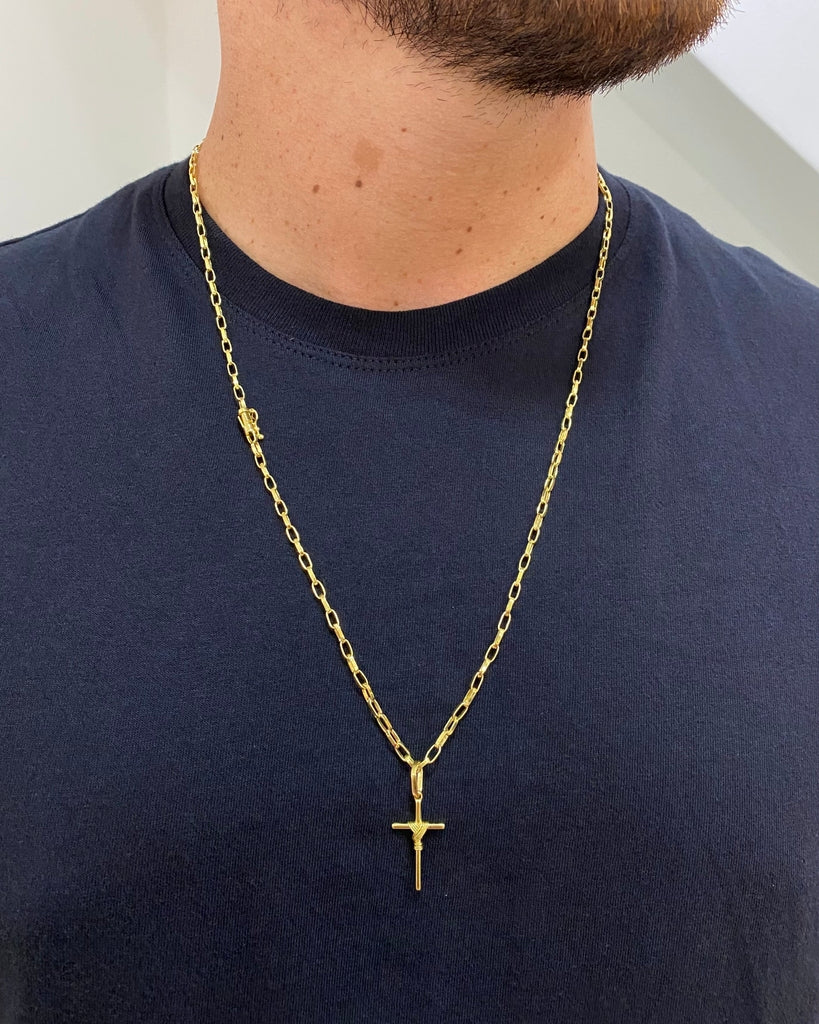 CORRENTE TIJOLINHO 3MM + PINGENTE CRUZ AMARRADA PEQUENO