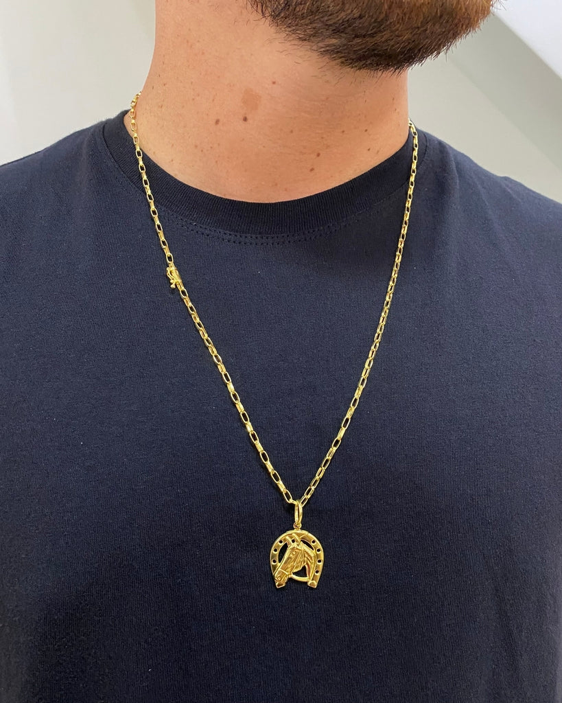 CORRENTE TIJOLINHO 3MM + PINGENTE FERRADURA DO CAVALO MÉDIO