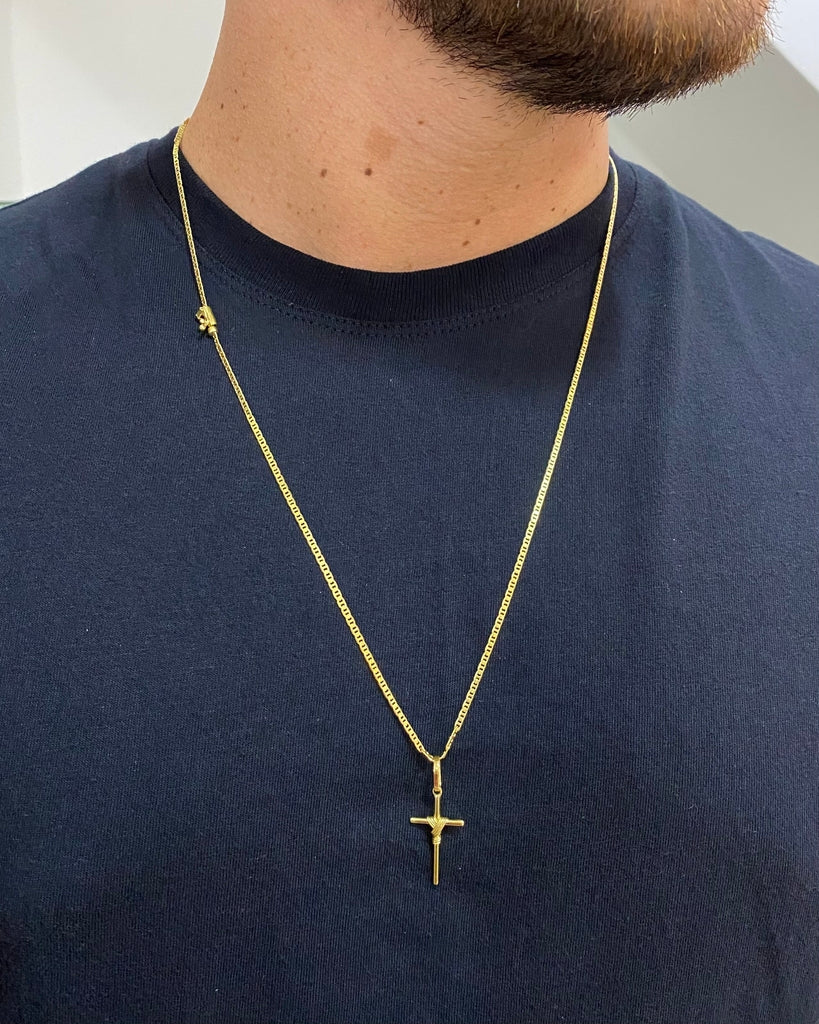 CORRENTE PIASTRINE 2MM + PINGENTE CRUZ AMARRADA PEQUENO