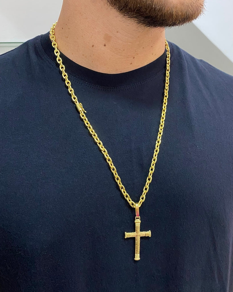 CORRENTE CADEADO 6MM + PINGENTE CRUZ MEDIEVAL
