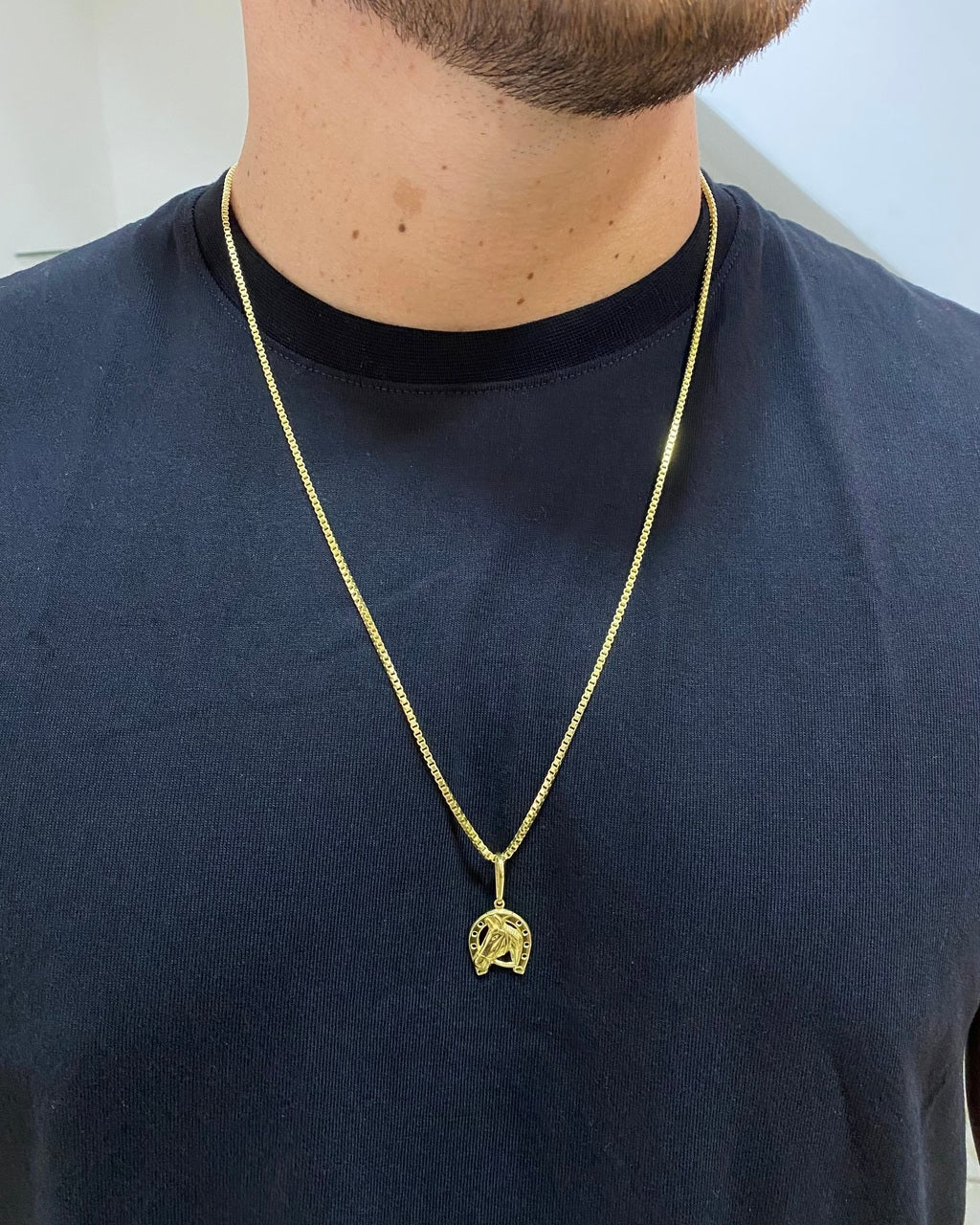 CORRENTE CUBINHO 2MM + PINGENTE FERRADURA DO CAVALO PEQUENO