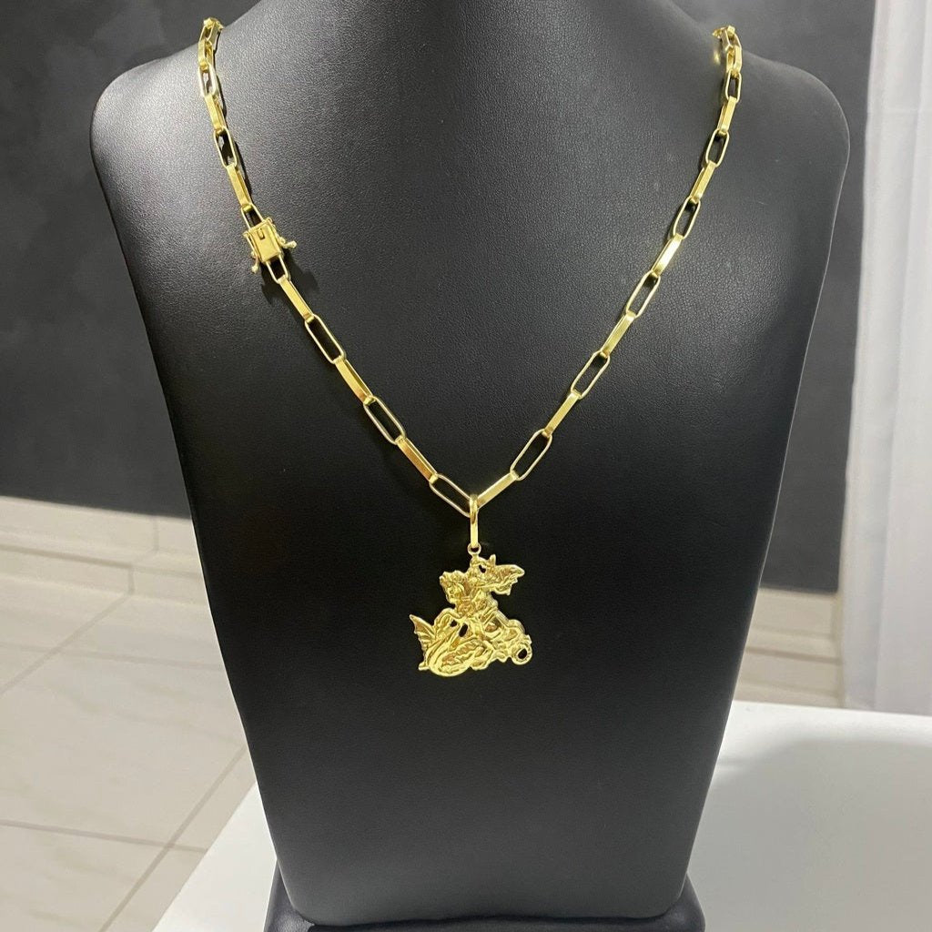 CORRENTE TIJOLINHO LONG 5MM + PINGENTE SÃO JORGE