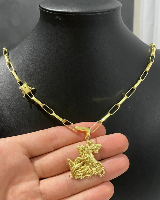 CORRENTE TIJOLINHO LONG 5MM + PINGENTE SÃO JORGE