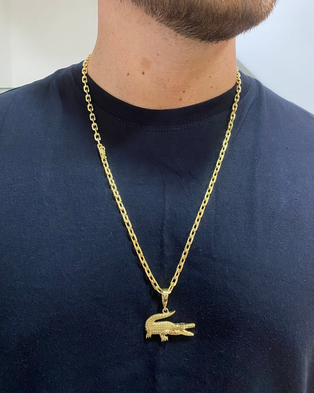 CORRENTE CADEADO DE QUINA 5MM + PINGENTE JACARÉ