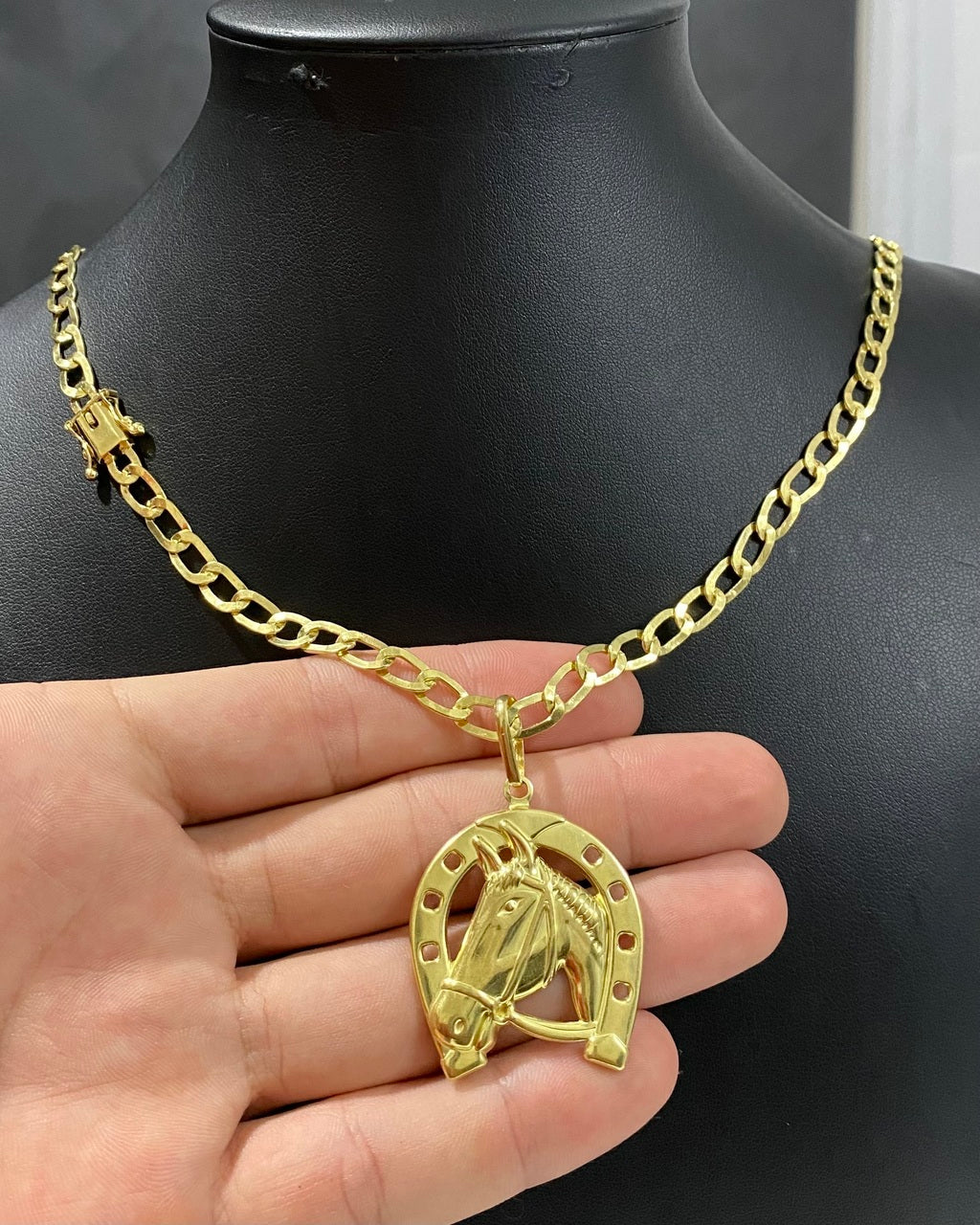 CORRENTE LAMINADA 5MM + PINGENTE FERRADURA DO CAVALO GRANDE