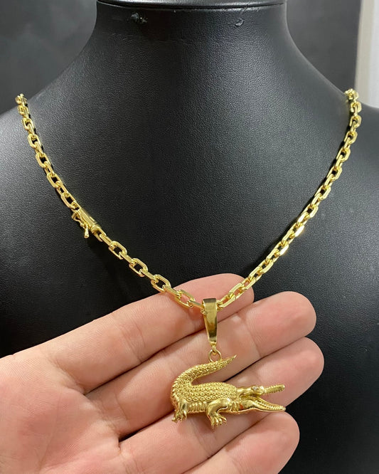 CORRENTE CADEADO DE QUINA 5MM + PINGENTE JACARÉ