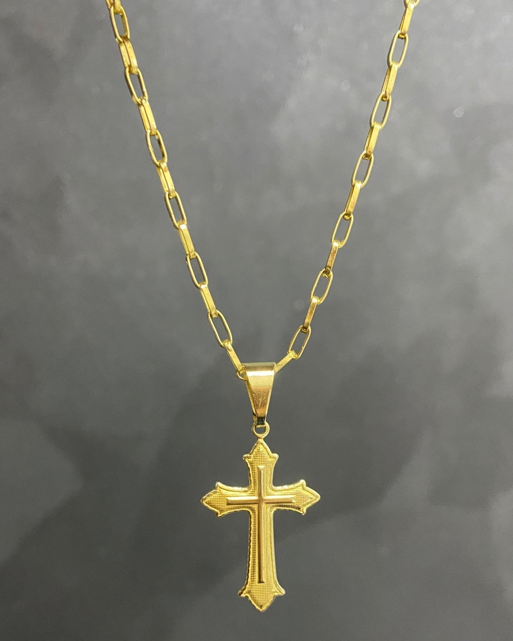 CORRENTE TIJOLINHO 3MM + PINGENTE CRUZ COM BORDA