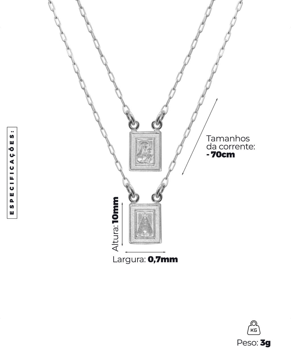 ESCAPULÁRIO PRATA 925: NOSSA SENHORA DO CARMO E NOSSA SENHORA APARECIDA COM ORAÇÃO