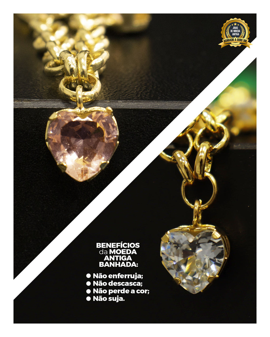 PULSEIRA BANHADA: ELO PORTUGUÊS 4MM COM PINGENTE EM PEDRA ROSA