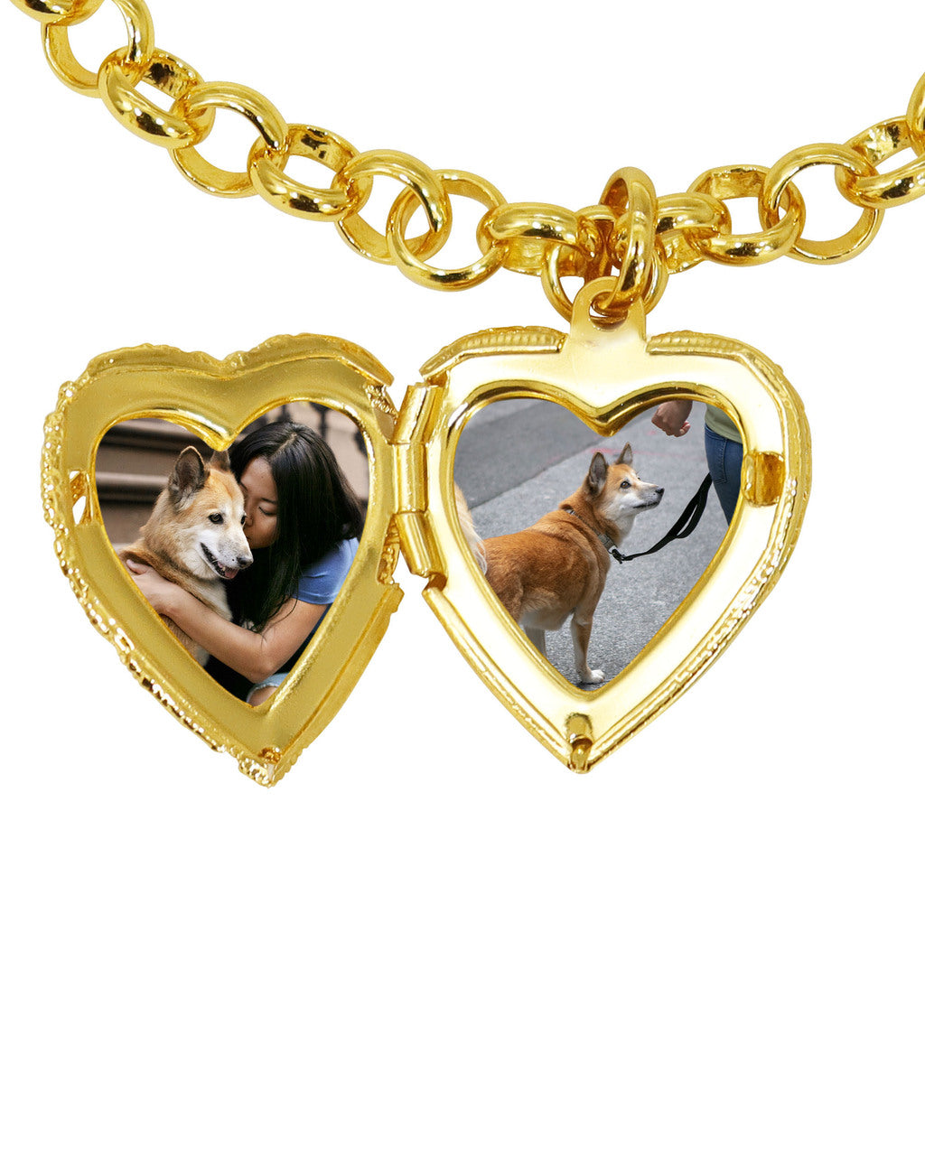 RELICÁRIO BANHADO: PULSEIRA ELO PORTUGUÊS 4MM + PINGENTE CORAÇÃO RELICÁRIO VAZADO