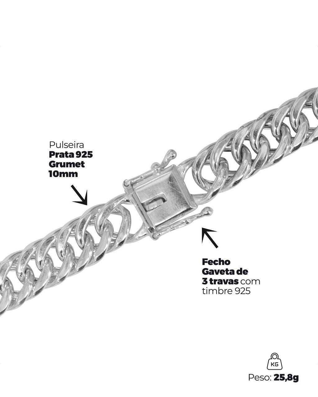 PULSEIRA: GRUMET 10MM - PRATA 925