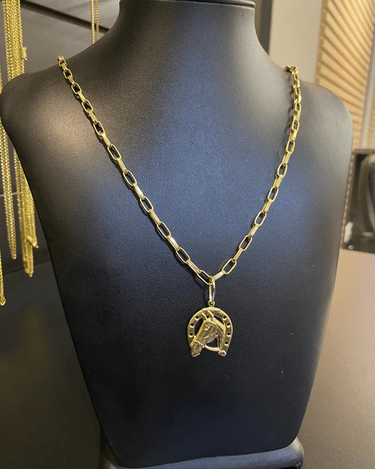 CORRENTE TIJOLINHO 4MM + PINGENTE FERRADURA MÉDIO